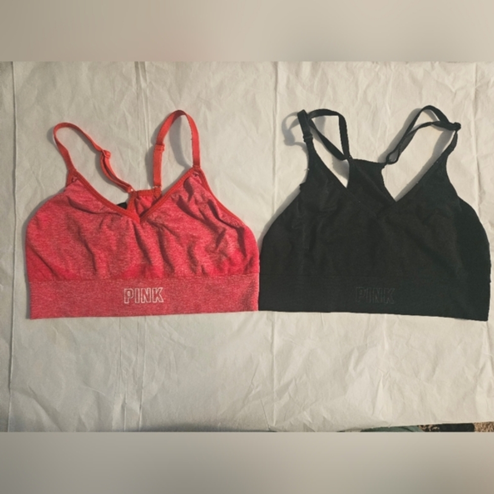 PINK VS SEAMLESS BRA SET RED/BLACK SMALL